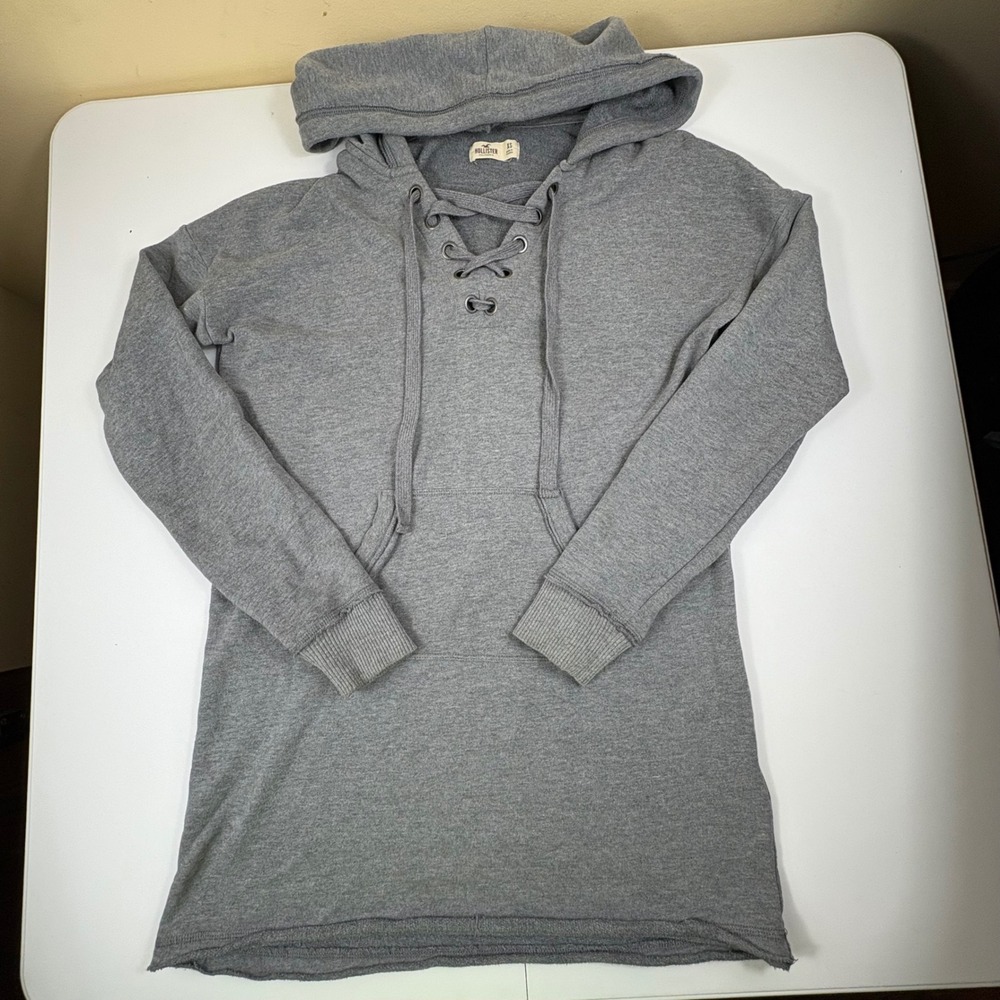 Y2K Lace Up‎ Hoodie Tunic Womens XS Gray Longline Soft Girl